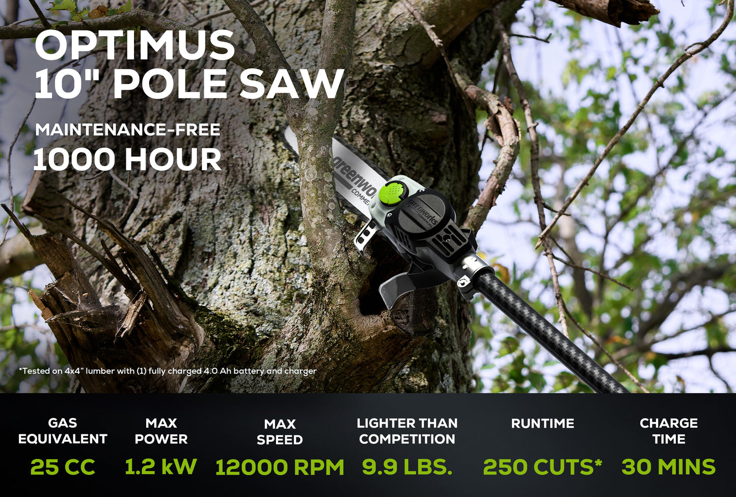 OPTIMUS 82V 10" Polesaw with Carbon Fiber Shaft  | OPS300T