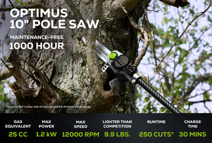 OPTIMUS 82V 10" Polesaw with Carbon Fiber Shaft with CORE400 Battery and Charger | OPS300T-C4DP