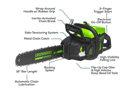 82V 18" 2.7kW Chainsaw with 4Ah Battery and Dual Port Charger | 82CS271