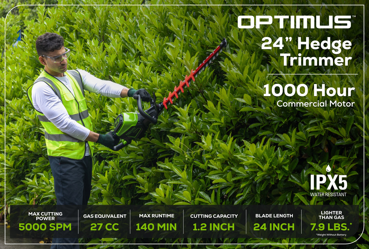 Optimus 82V 24" Hedge Trimmer with (1) 2.5Ah Battery and Dual-Port Charger | HT241-25DP