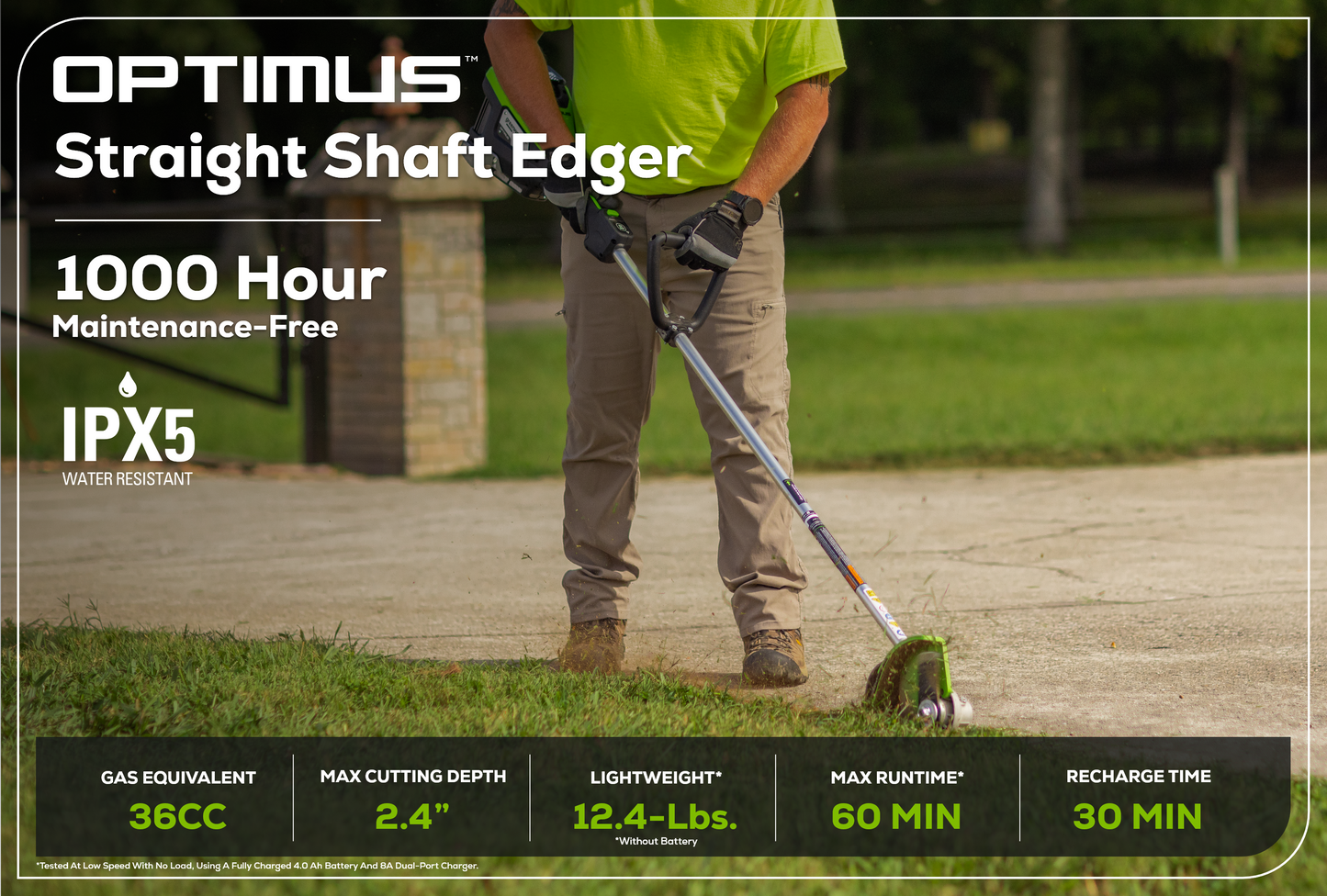 Optimus 82V Straight Shaft Edger with CORE400 Batteries and Dual Port Charger | ES161-C4DP