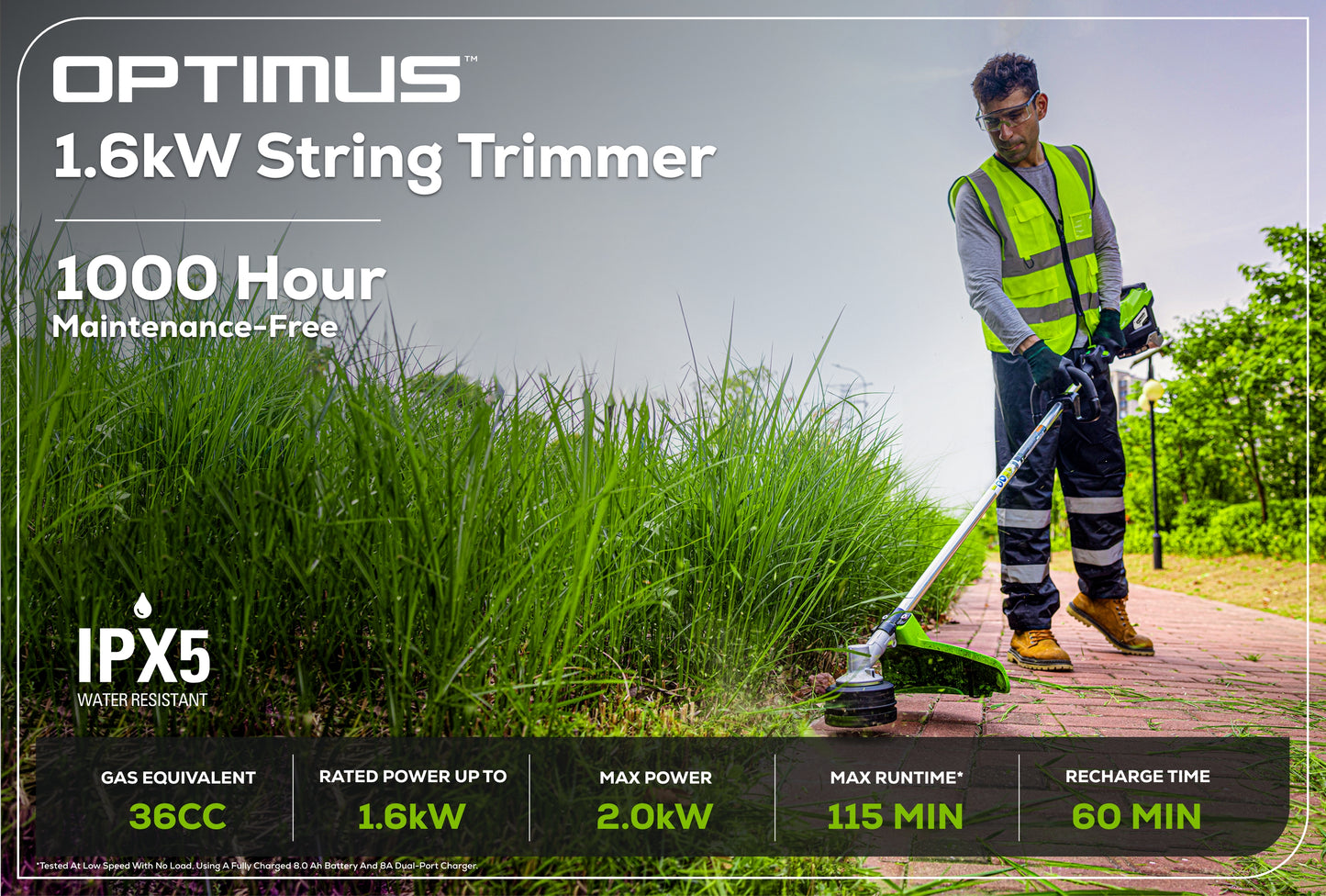 Optimus 82V 1.6 kW String Trimmer With (1) 4 Ah Battery and Dual Port Charger | ST161-4DP