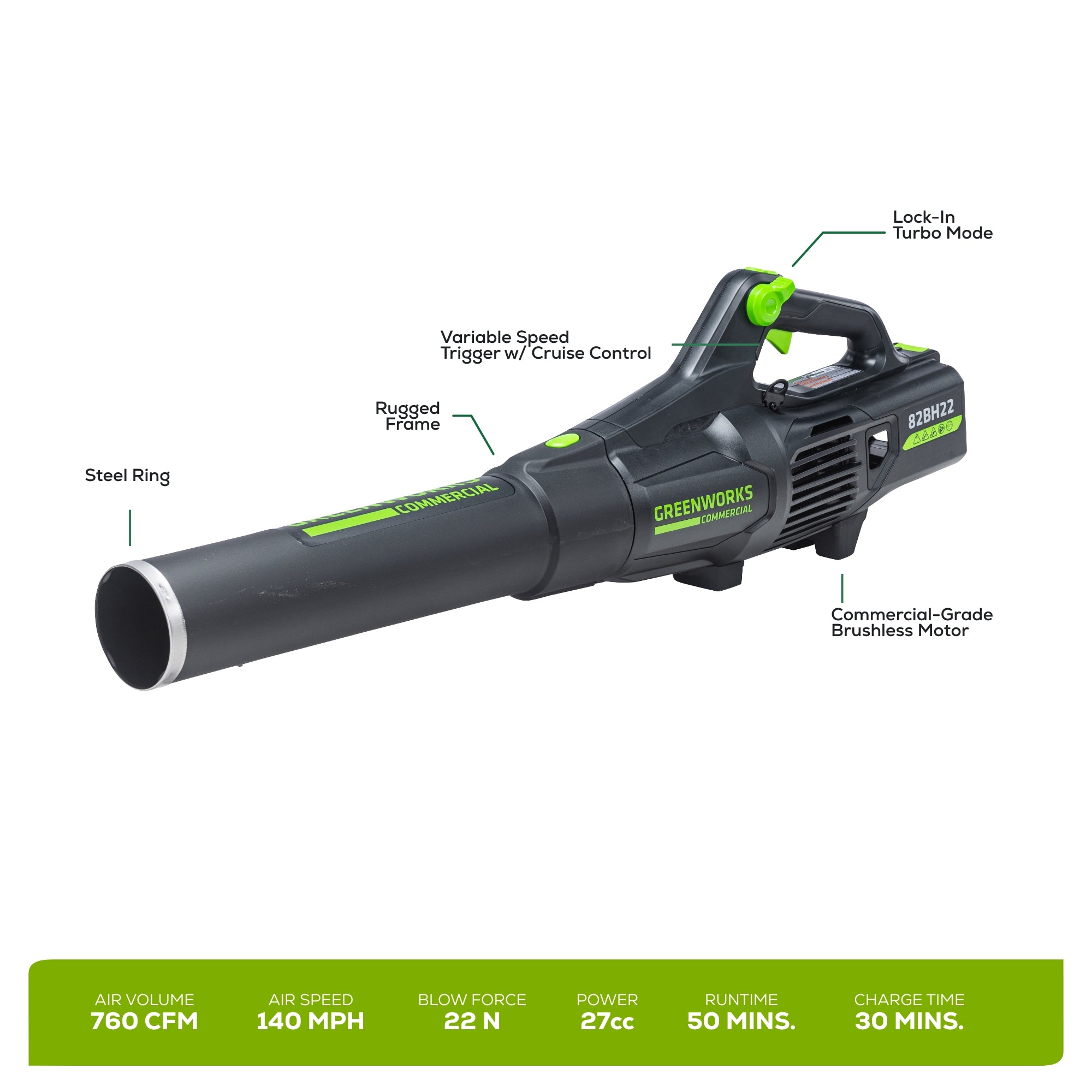 82V Brushless Leaf Blower 82BH22 4DP Greenworks Commercial